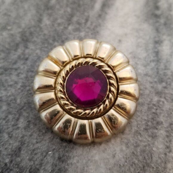 Vintage Purple Center Gold Tone Brooch, Retro Design, Estate - Picture 1 of 6